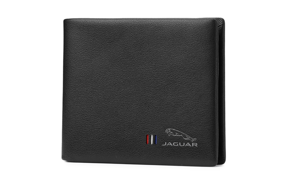 JAGUAR Cow Leather Wallet, Ticket Clip, Card Holder Men"s Black
