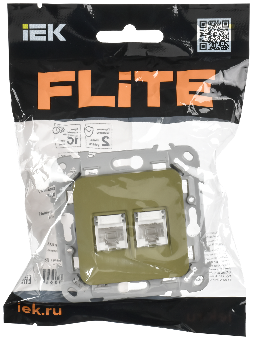 FLITE Розетка 2-местная компьютерная RJ45 категория 5Е UTP РК5е-2-0-ФлО оливковый IEK