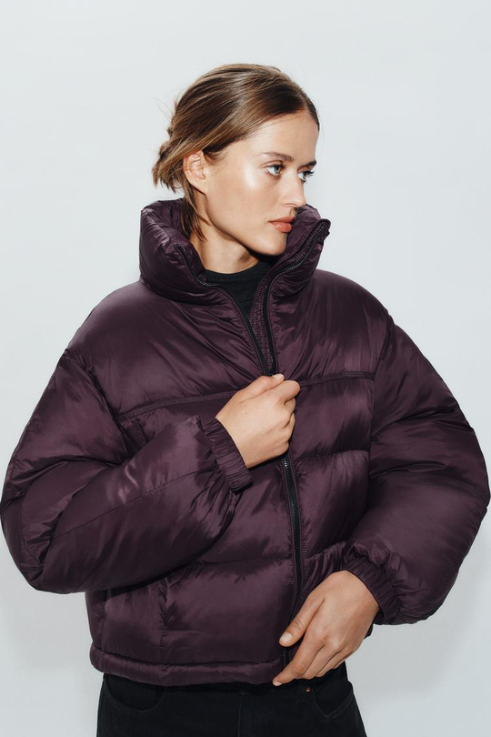 ZARA СТЕГАНЫЙ АНОРАК WATER REPELLENT WINDPROOF, БАКЛАЖАННЫЙ