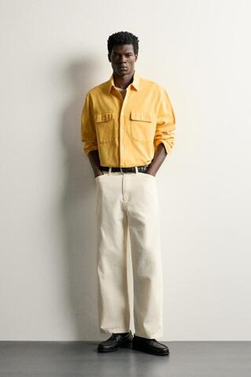 ZARA БРЮКИ STRAIGHT FIT ИЗ КАНВАСА, ЭКРЮ