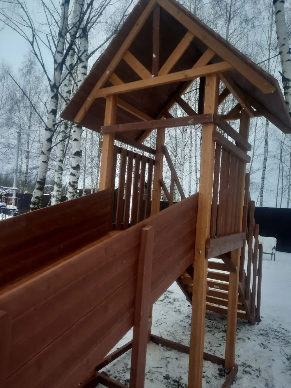 Зимняя деревянная горка Савушка "Зима - 5/1" скат 5 метров (ширина ската 1,25м)