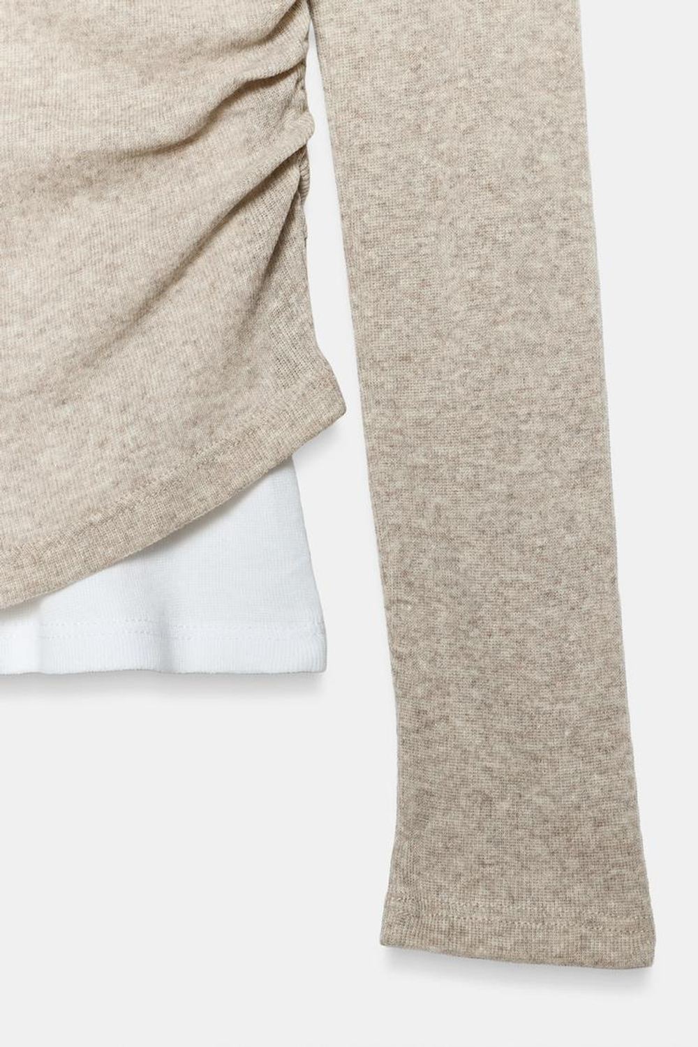 ZARA ТОП СО СБОРКАМИ И ДВОЙНЫМ ЭФФЕКТОМ, БЕЖЕВЫЙ МЕЛАНЖ