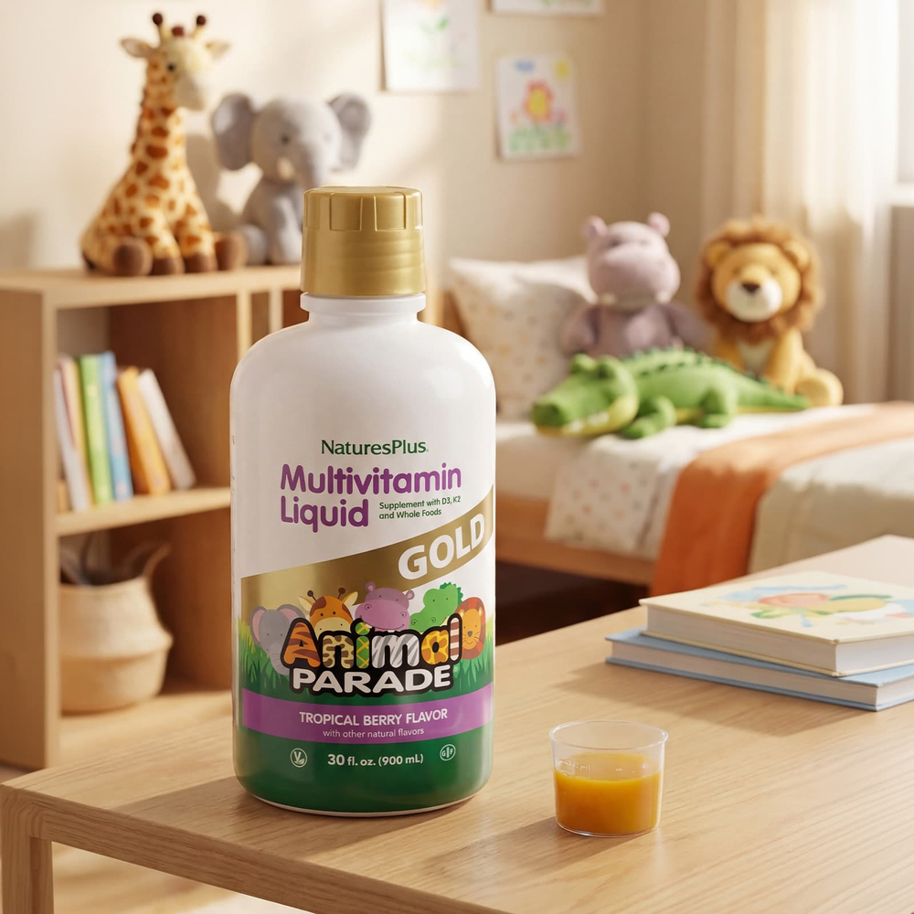 NaturesPlus, Animal Parade® Gold, жидкая мультивитаминная добавка, со вкусом тропических ягод, 900 мл (30 жидк. унций)
