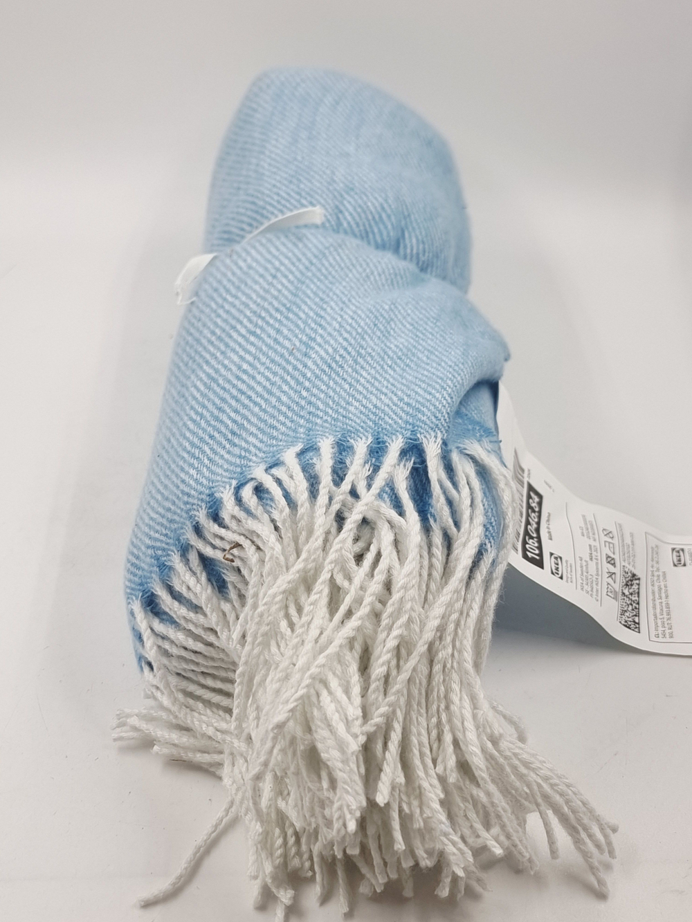 IKEA Плед HOLMVI голубого цвета с бахромой, 120х160 см