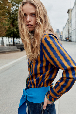ZARA БЛУЗА В ПОЛОСКУ С ВОЛАНАМИ, РАЗНОЦВЕТНЫЙ