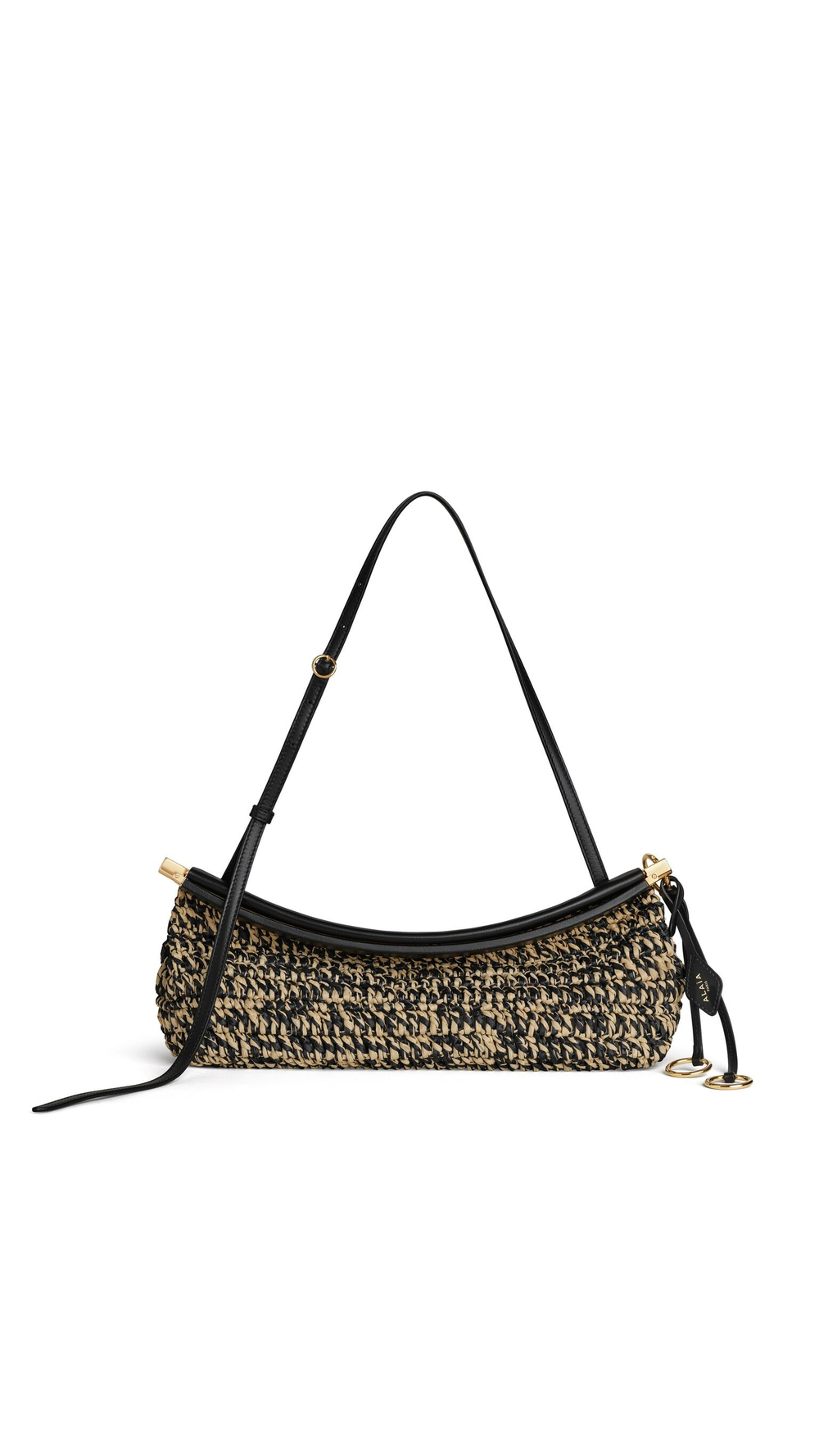 ALAÏA СУМКА LE CLICK EAST WEST ИЗ РАФИИ, НАТУРАЛЬНЫЙ/ЧЕРНЫЙ