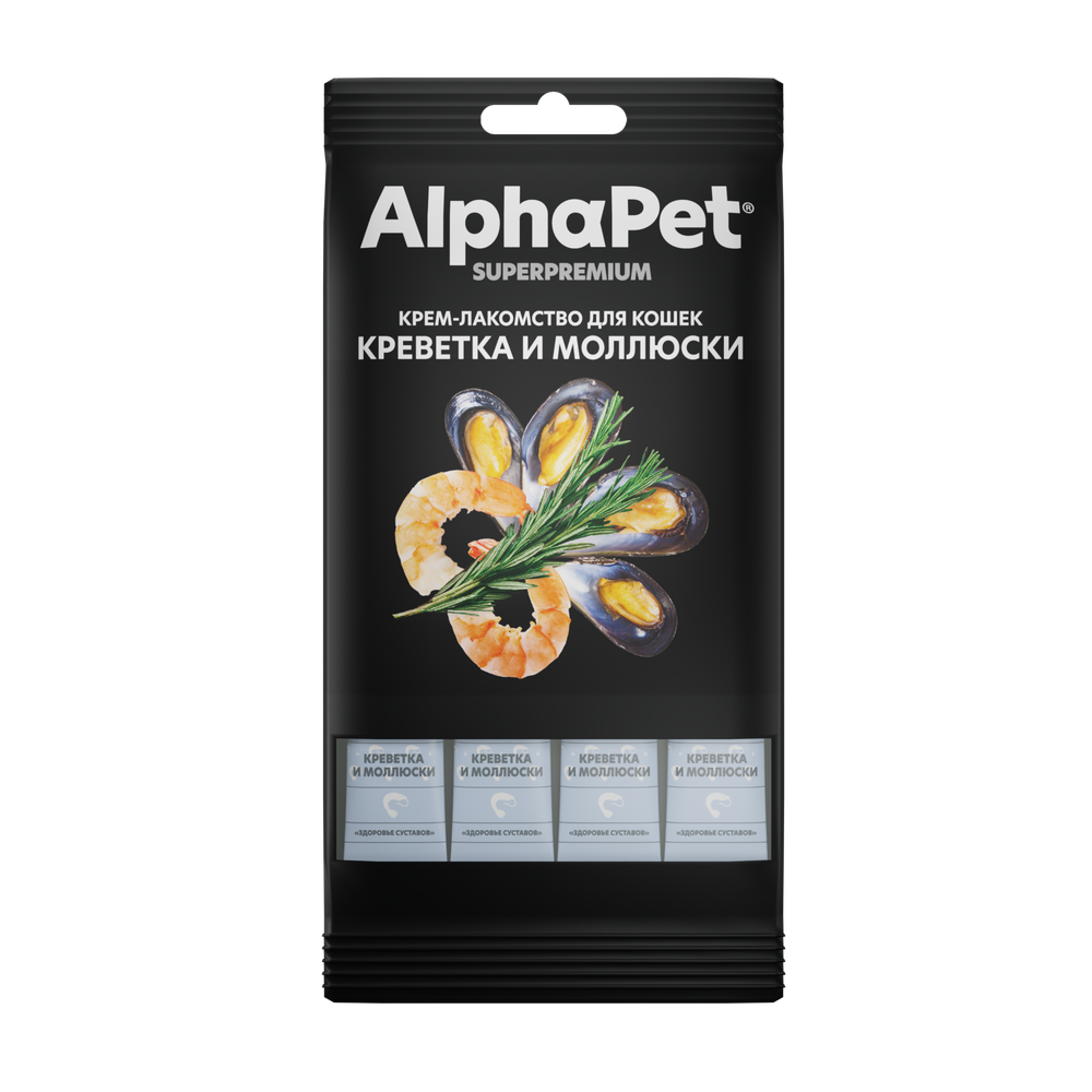 Крем-лакомство AlphaPet Superpremium для кошек с креветкой и моллюсками
