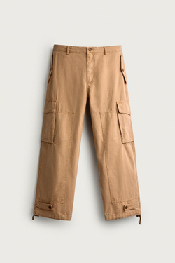 ZARA БРЮКИ КАРГО RELAXED FIT С ЭФФЕКТОМ ПОТЕРТОСТИ, РЫЖЕВАТО-КОРИЧНЕВЫЙ