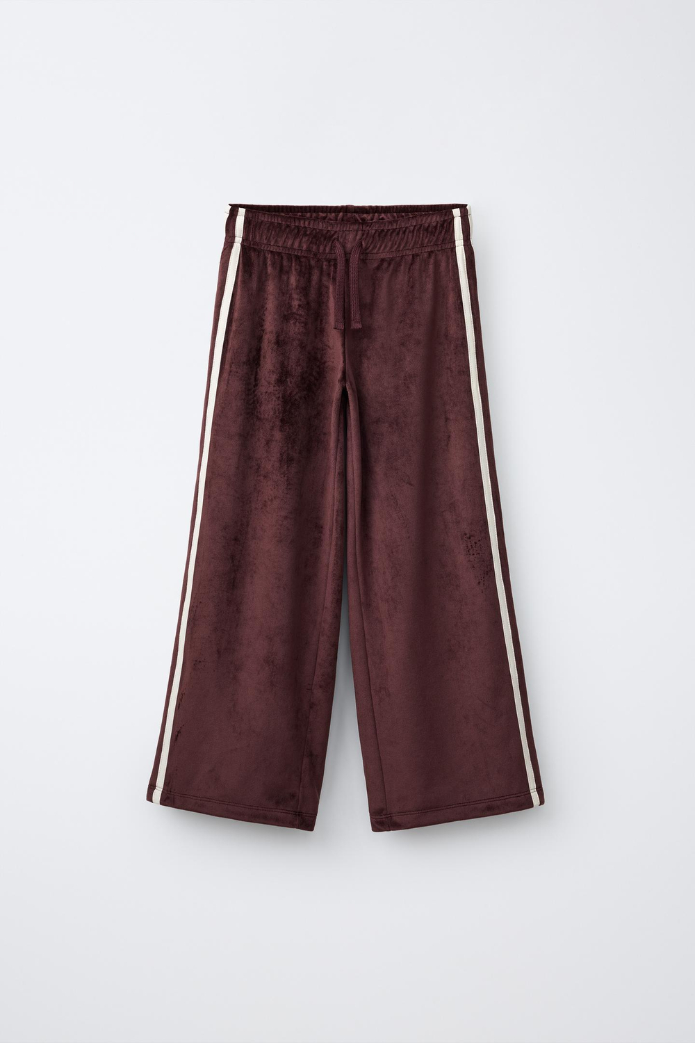 ZARA БРЮКИ WIDE LEG ИЗ ВЕЛЬВЕТА С КОНТРАСТНЫМИ ЛАМПАСАМИ, КОРИЧНЕВЫЙ