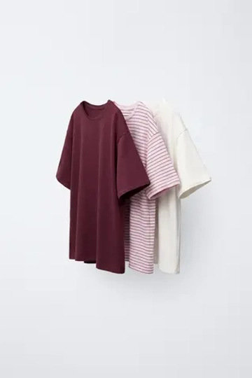 ZARA НАБОР ИЗ ТРЕХ ФУТБОЛОК В ПОЛОСКУ И ОДНОТОННЫХ, РАЗНОЦВЕТНЫЙ