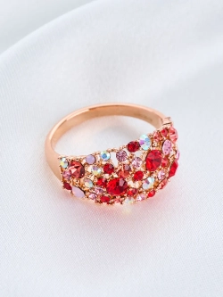 Позолоченное кольцо Россыпь из красных камней Swarovski