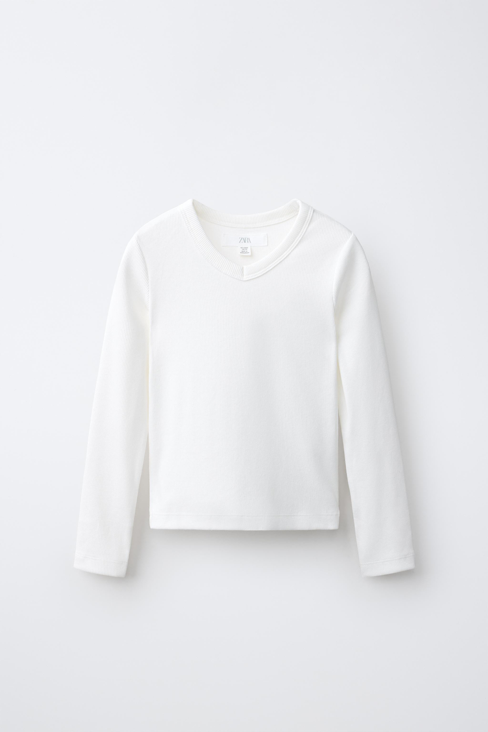 ZARA ФУТБОЛКА В РУБЧИК С V-ОБРАЗНЫМ ВЫРЕЗОМ, БЕЛЫЙ