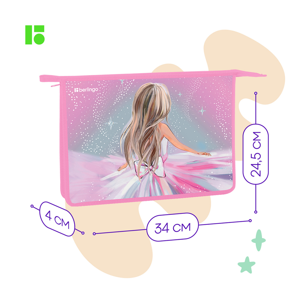 Папка для тетрадей 1 отделение, А4 Berlingo "Beautiful dream", 340*245*40мм, пластик, на молнии