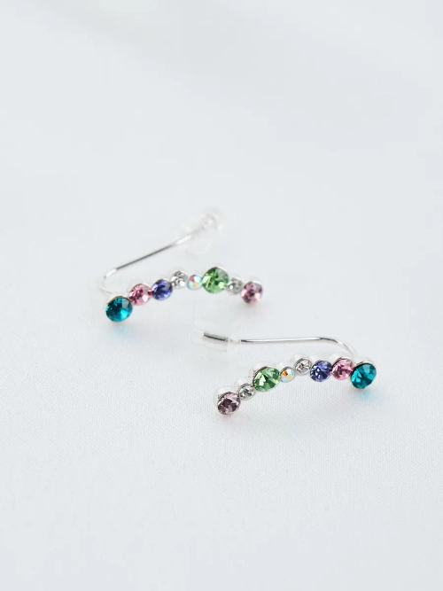 Серьги-клаймберы Млечный путь с разноцветными кристаллами Swarovski