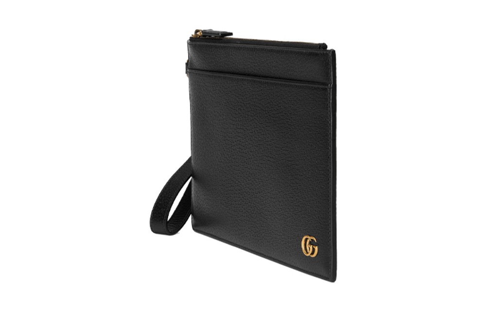 GUCCI Marmont Grain Leather Clutch Men"s Black