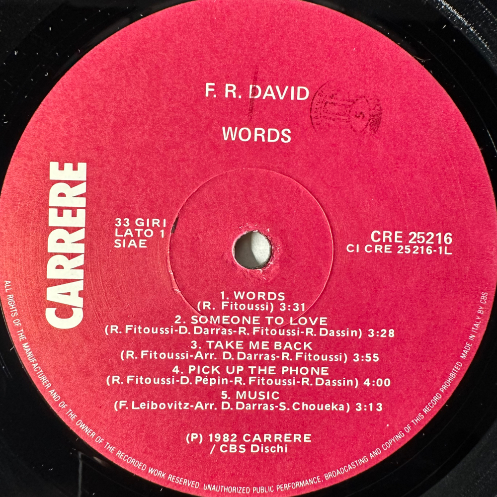 F.R. David ‎– Words (Италия 1982г.)