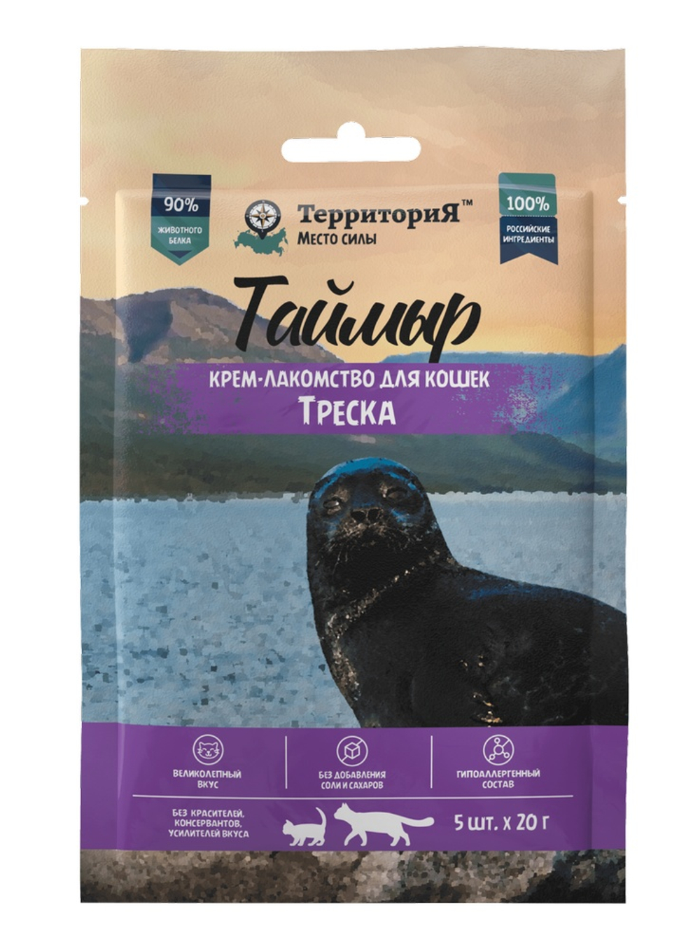 Крем-лакомство Территория Таймыр Треска для кошек 20 г 5 шт
