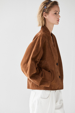 Massimo Dutti Замшевая куртка-бомбер с V-образным вырезом, верблюжий