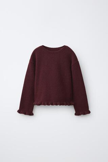ZARA СВИТЕР С ОБОРКАМИ, БУРГУНДИ
