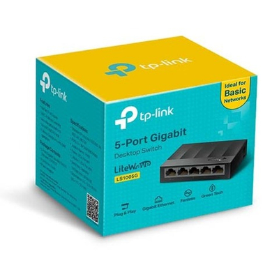 TP-Link LS1005G 5-портовый гигабитный настольный коммутатор, 5 гигабитных портов RJ45, настольный пластиковый корпус