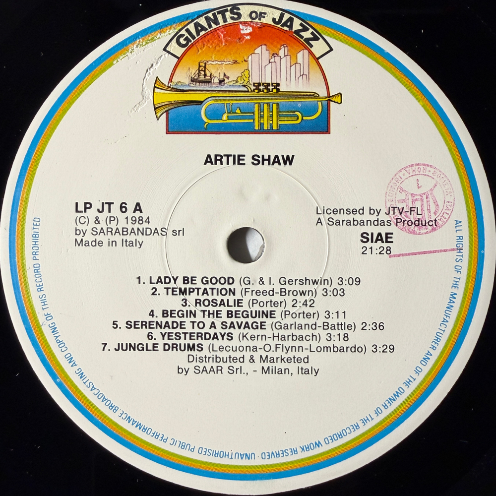 Artie Shaw ‎– Artie Shaw (Италия 1984г.)