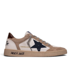 Men's Golden Goose Ball Star in Beige with Navy Star