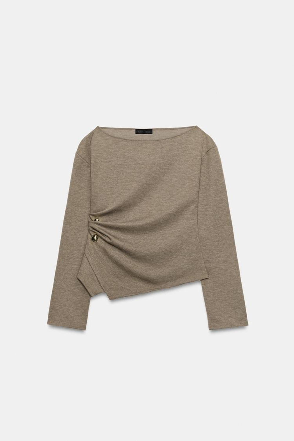 ZARA ТОП ИЗ МЯГКОЙ ТКАНИ С БРОШЬЮ, ЗЕЛЕНЫЙ МЕЛАНЖ