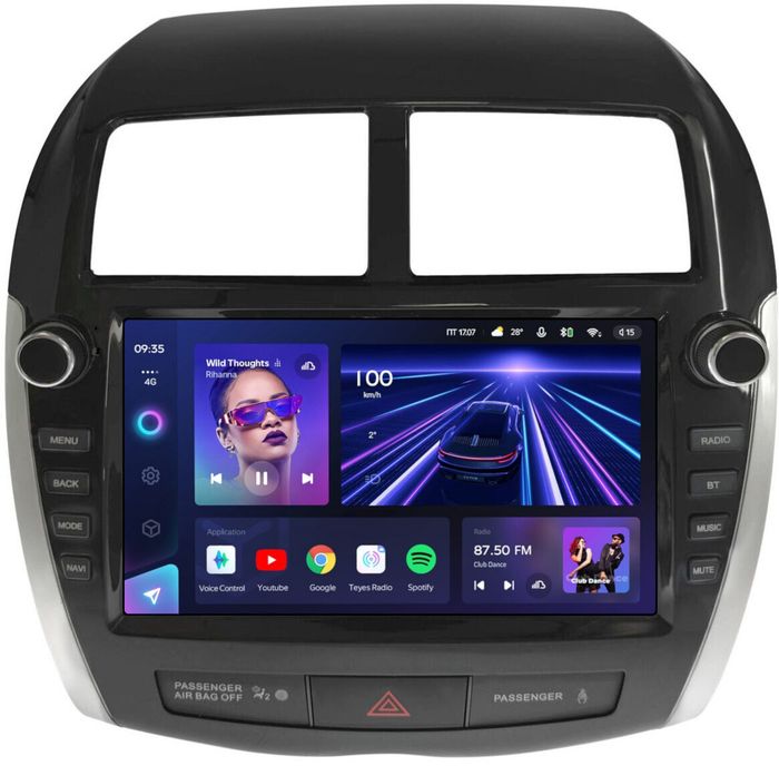 Магнитола для Mitsubishi ASX 2010-2016, Peugeot 4008, Citroen C4 Aircross (рамка с крутилками и кнопками) - Teyes CC3 на Android 10, Быстрая, QLED, CarPlay, 4G SIM-слот