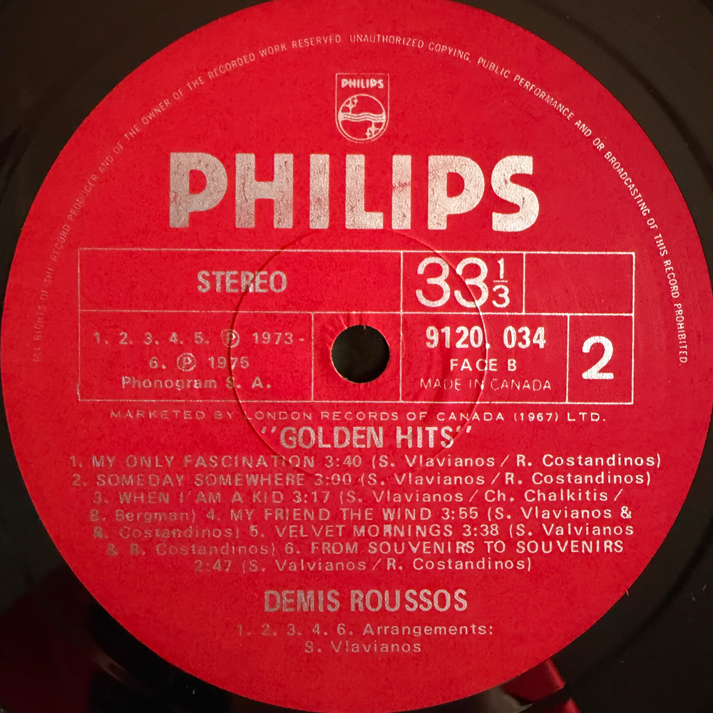 Demis Roussos ‎– Golden Hits (Канада 1975г.)
