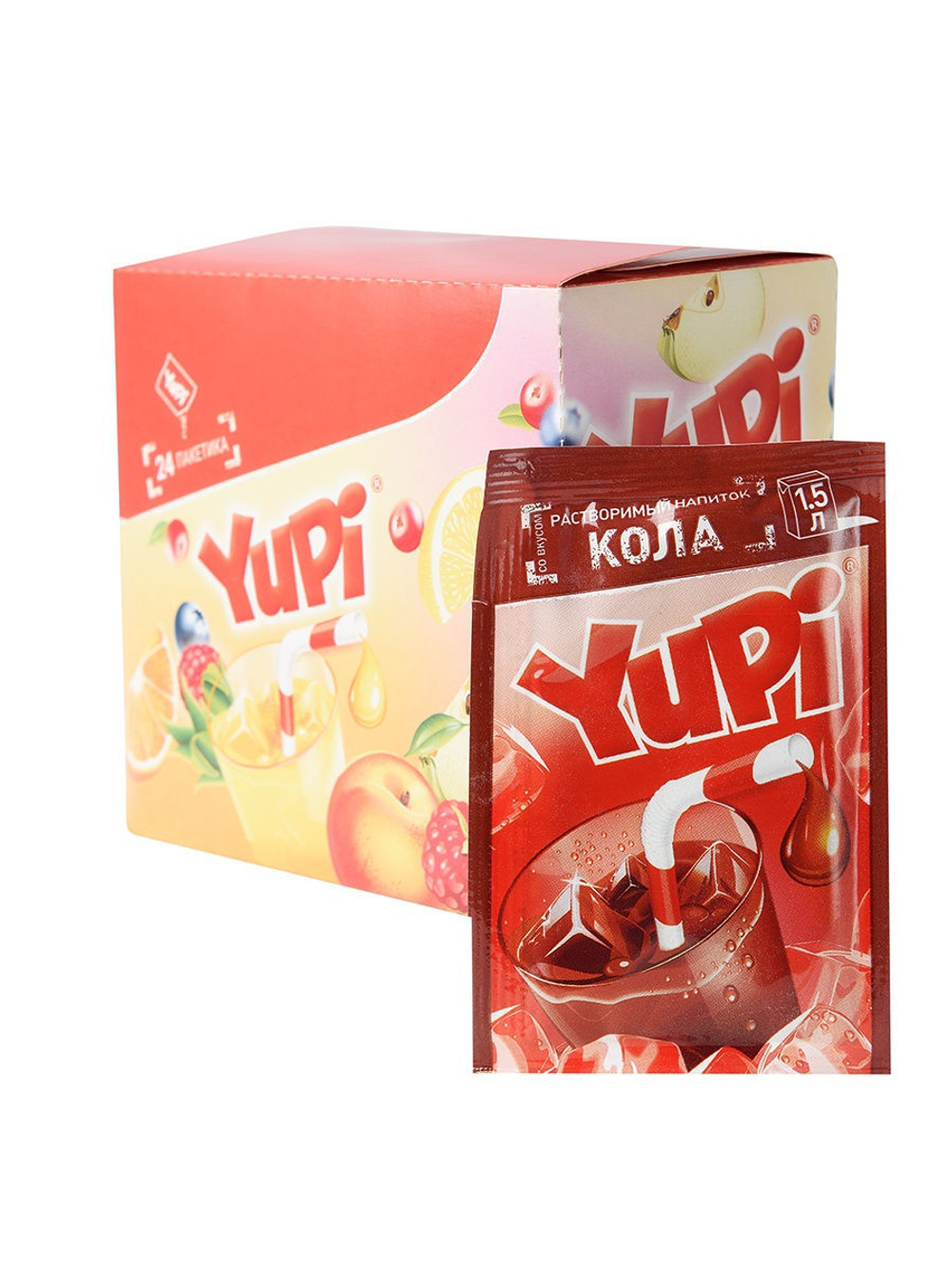 Растворимый напиток YUPI Кола 12г/15г*24шт*6 блоков.