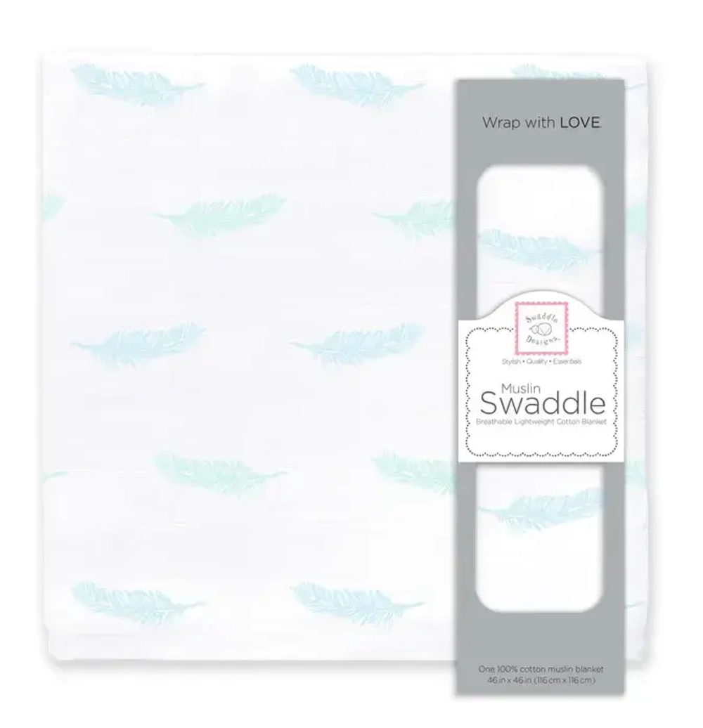 SwaddleDesigns SDM-148D-CH Пеленка муслиновая - Courage and Happiness, Pastel Blue & Pastel SeaCrystal
