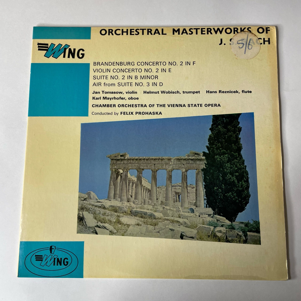 Винтажная виниловая пластинка LP J.S. Bach Бах, Chamber Orchestra Of The Vienna State Opera Conducted By Felix Prohaska, Orchestral Masterworks Of J.S. Bach (Англия 1957)