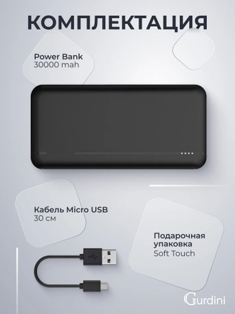 Дополнительный аккумулятор Gurdini Business Series GPBS-03B 30000 mAh Black