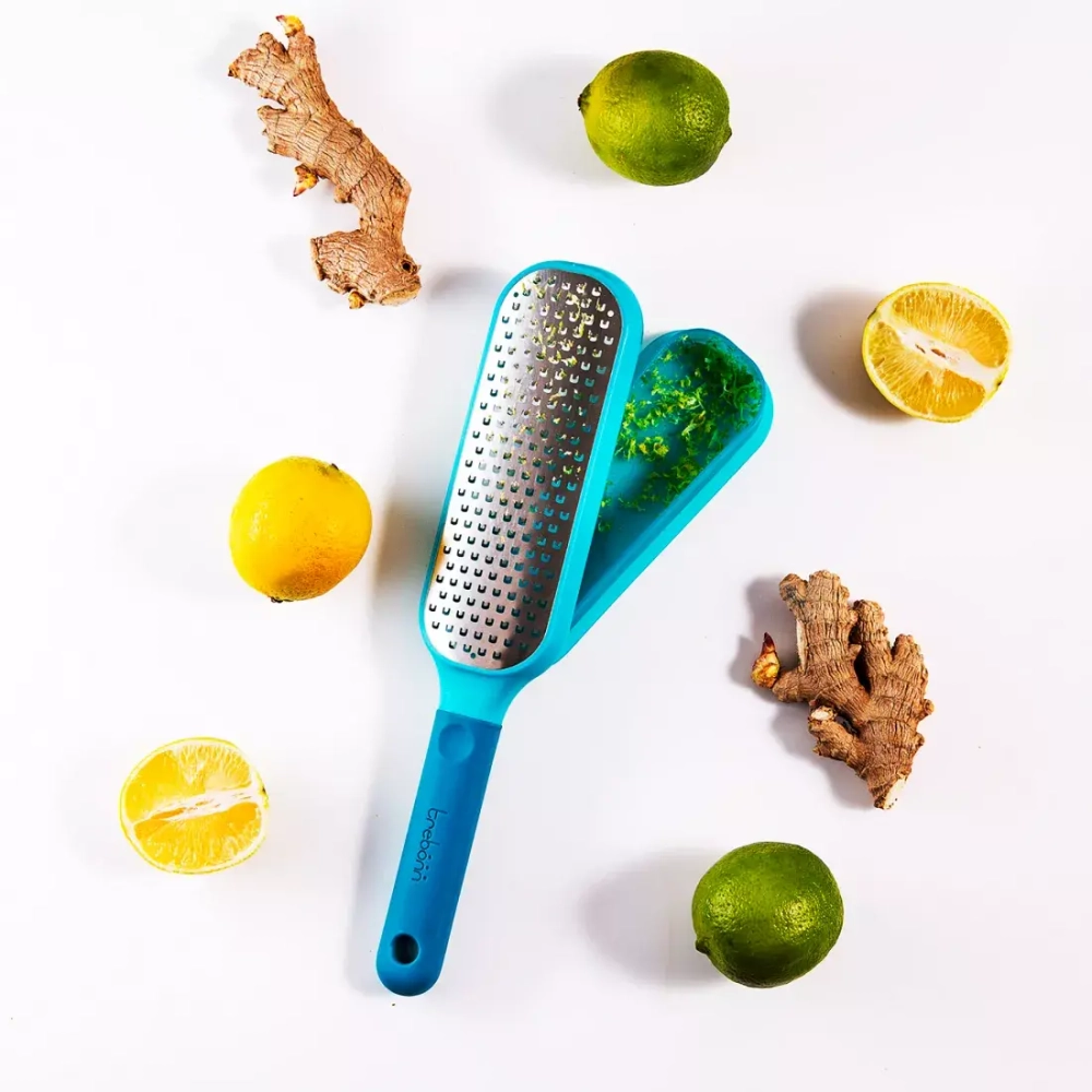 Терка мелкая с ручкой с контейнером 27.5см Trebonn Kitchen Tools голубой