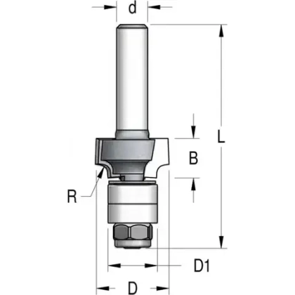 Фреза радиусная с нижним подшипником полуштап 18x8x57x6 R2 WPW RWB0203