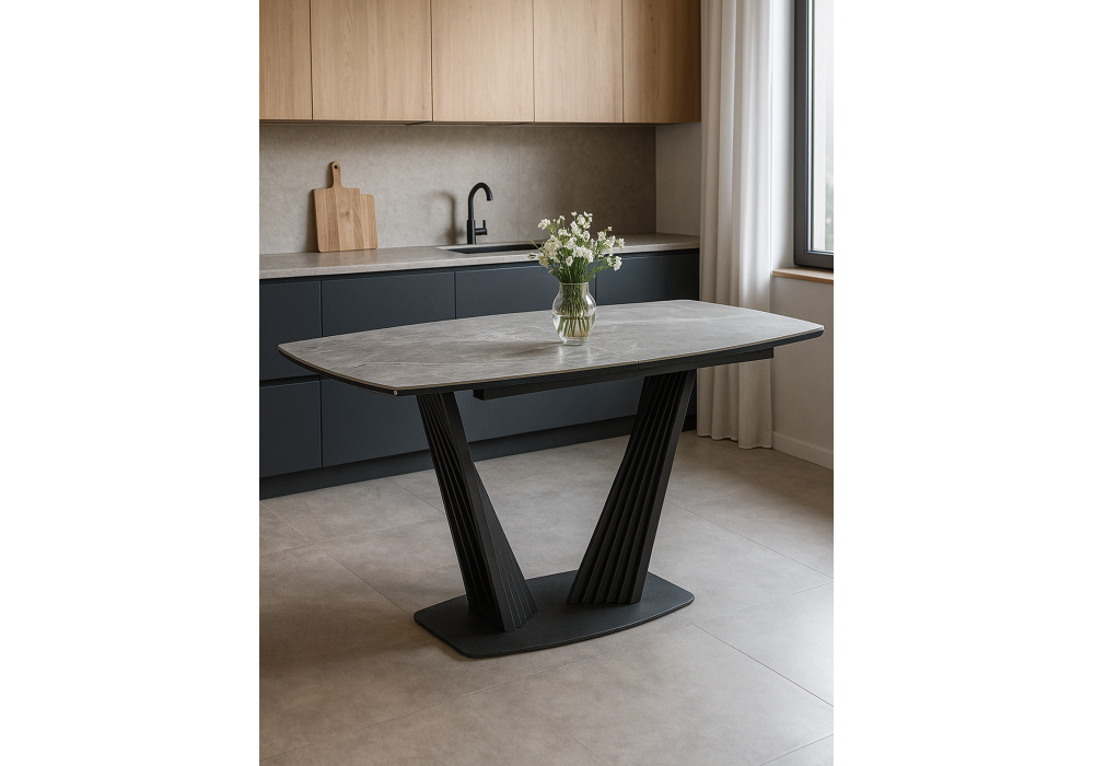 Керамический стол Woodville Вейл 160(205)х89 larka grey, черный