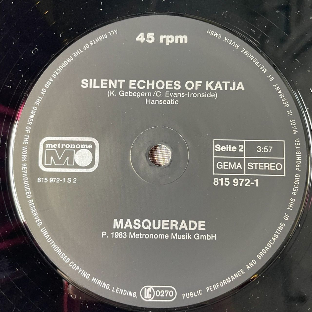 Винтажная виниловая пластинка LP Masquerade Guardian Angel (Germany 1983) Maxi Single 45 RPM Silent Echoes Of Katja