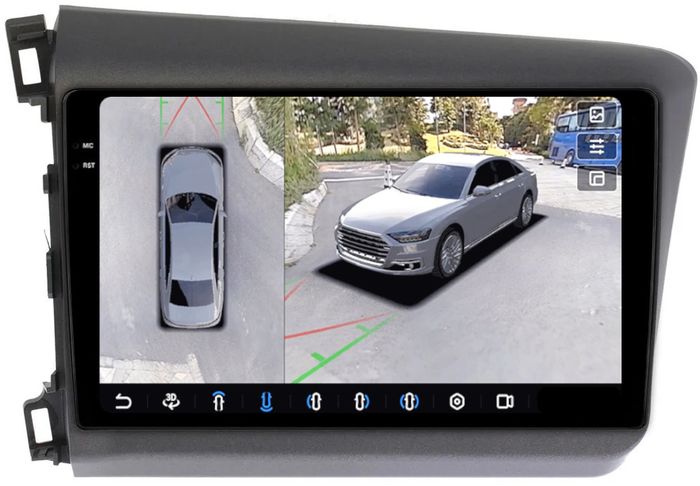 Магнитола для Honda Civic 9 седан 2012 левый руль - FarCar BX132M-360 монитор 9.5" 2K QLED на Android 13, Быстрая, CarPlay, 4G SIM-слот, 4 камеры в комплекте