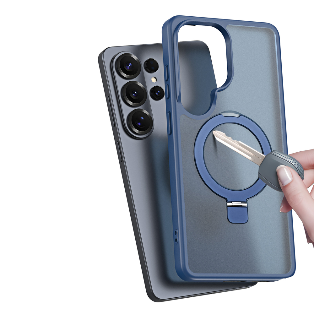 Чехол темно-синего цвета с MagSafe для Samsung Galaxy S26 Ultra, серия Yind Series Case от Dux Ducis (версия с магнитной откидной подставкой)
