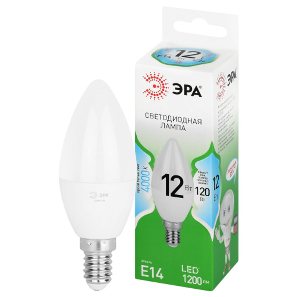 Лампа светодиодная ЭРА GREEN LINE LED B35-12W-840-E14 GL 12Вт свеча яркий белый свет E14 | Лампы cветодиодные Свеча (B/C)