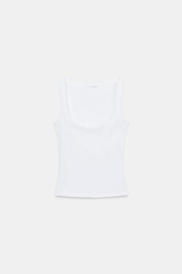 ZARA ХЛОПКОВАЯ ФУТБОЛКА БЕЗ РУКАВОВ, БЕЛЫЙ