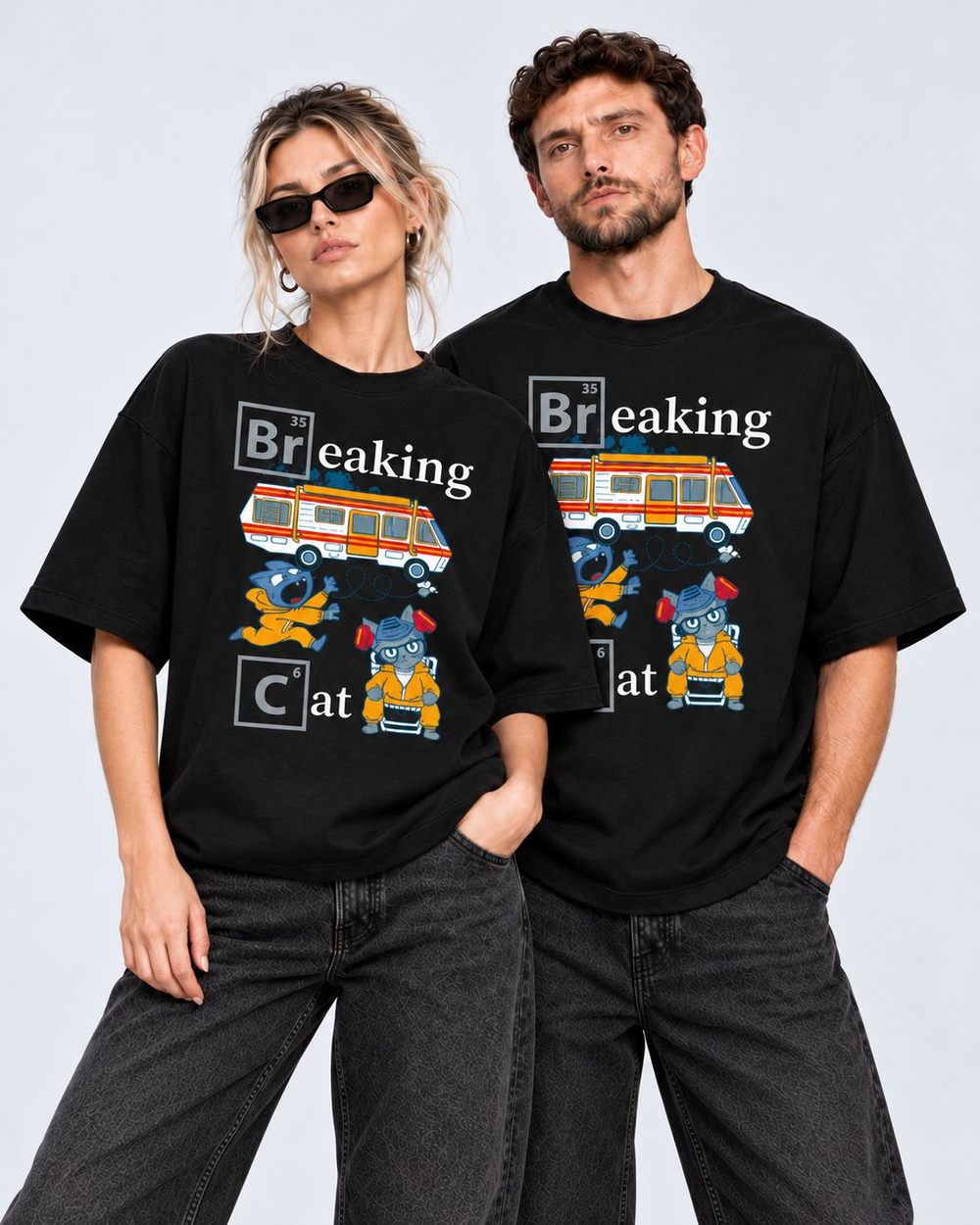 Футболка oversize БРЭЙКИНГ КАТ черная
