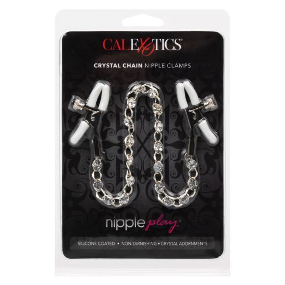 Зажимы на соски с серебристой цепочкой и кристаллами Crystal Chain Nipple Clamps (Цвет: серебристый)