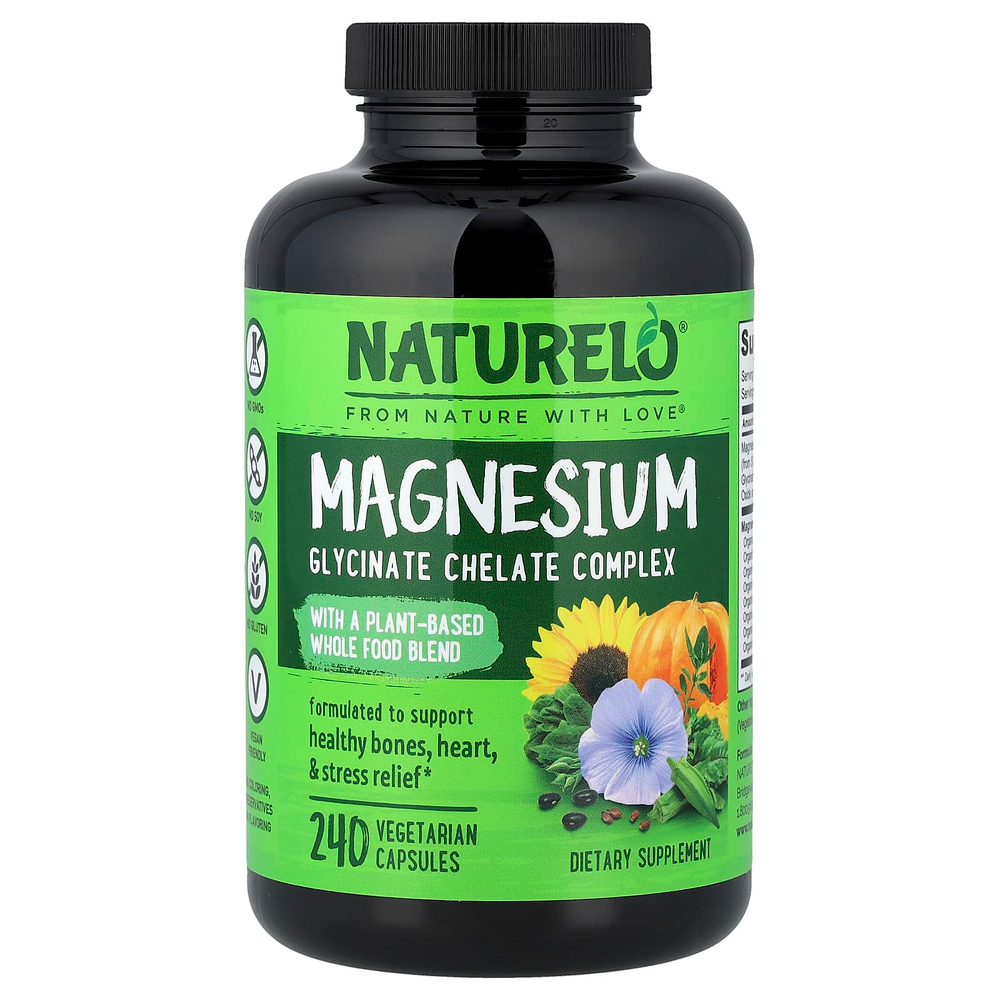 NATURELO, Комплекс глицината магния и хелата, 240 вегетарианских капсул
