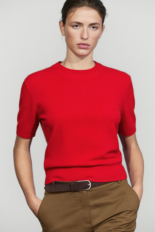 Massimo Dutti Джемпер из смесовой шерсти с короткими рукавами, красный