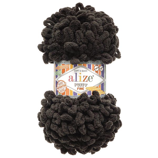 Пряжа Alize (Ализе) Puffy Fine / уп.5 мот. по 100 г, 14м, 1060 черно-серый