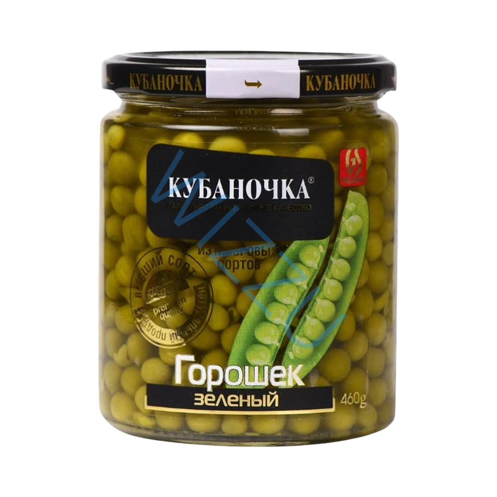 Горошек зеленый консервированный из мозговых сортов ТМ Кубаночка ст/б 460 гр  в/сорт