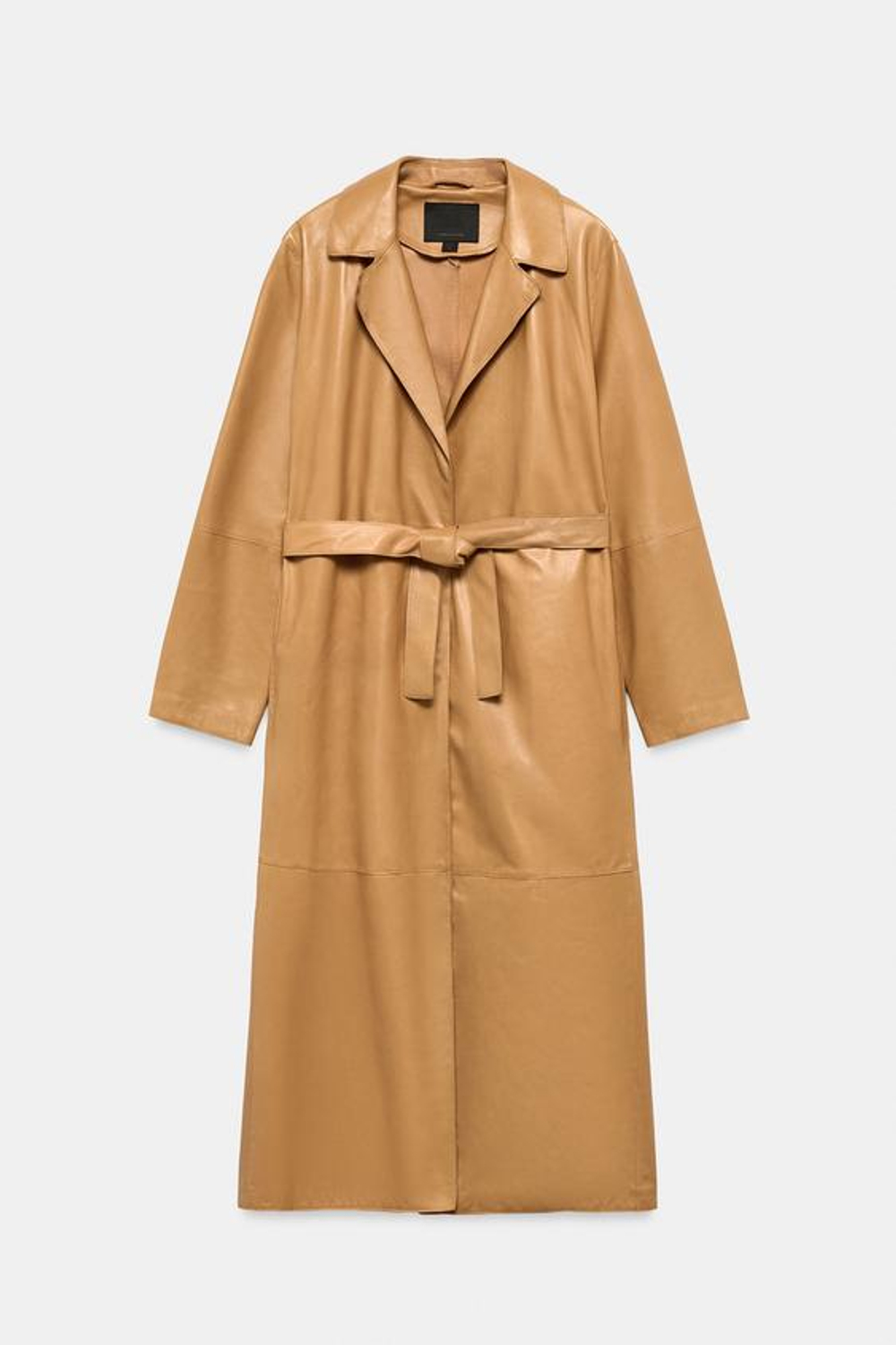ZARA ДЛИННЫЙ ТРЕНЧ ИЗ НАТУРАЛЬНОЙ КОЖИ, ЦВЕТ ВЕРБЛЮЖЬЕЙ ШЕРСТИ