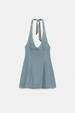 ZARA МИНИ-ПЛАТЬЕ ХАЛТЕР, СИНИЙ
