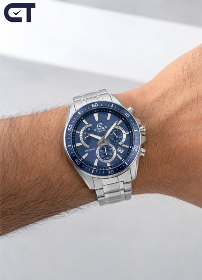 CASIO EFR-552D-2AVUDF EDIFICE мужские наручные часы — стальной хронограф с синим циферблатом